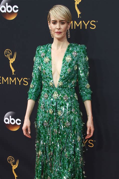 sarah paulson green prada red carpet look